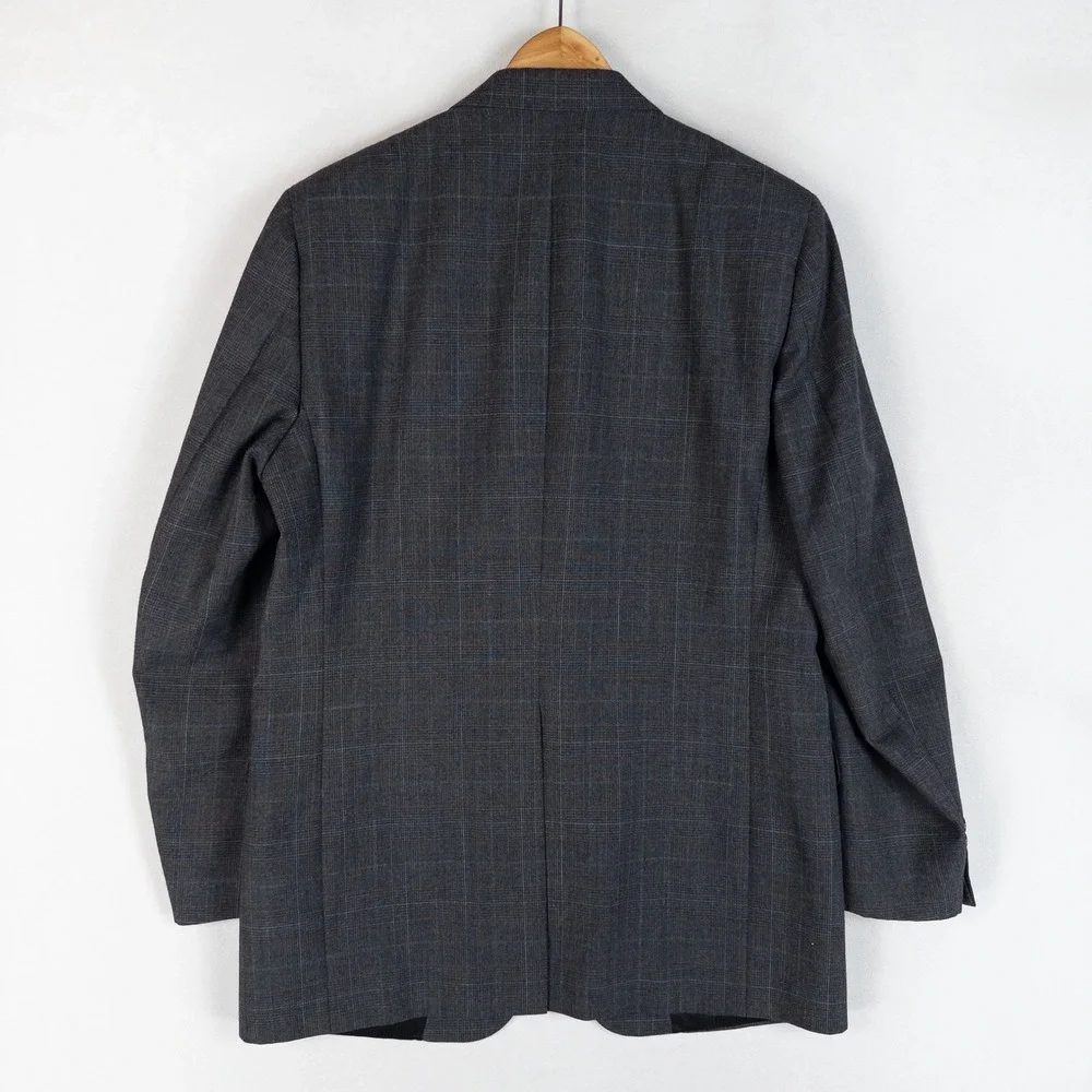 Halston Mens Blazer 40R Charcoal Gray Glen Plaid 2-Button Sport Coat Jacket